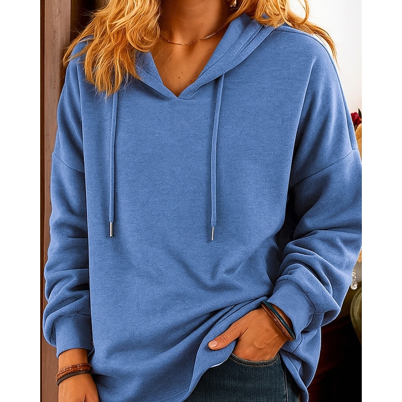 Women's Pullover Hoodie Sweatshirt Plain Streetwear Casual Long Sleeve Hooded Regular Tops Street Holiday Blue Dark Green Orange Gray Fall2
