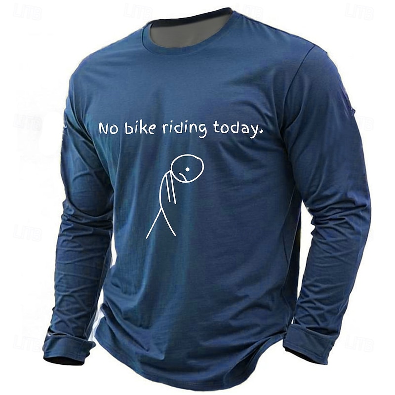 Men's Long Sleeve Graphic Tee, 'No bike riding today' Sad Stick Figure Cycling Humor Shirt