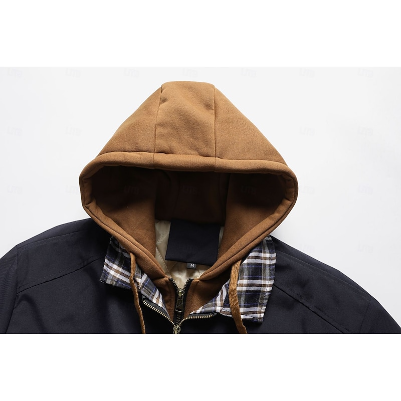 Men's Bomber Jacket Quilted Jacket Hoodie Jacket Outdoor Casual Quilted Hooded Spring Fall Autumn Solid Color Active Neutral Hooded Regular Black Navy Blue Khaki Jacket4