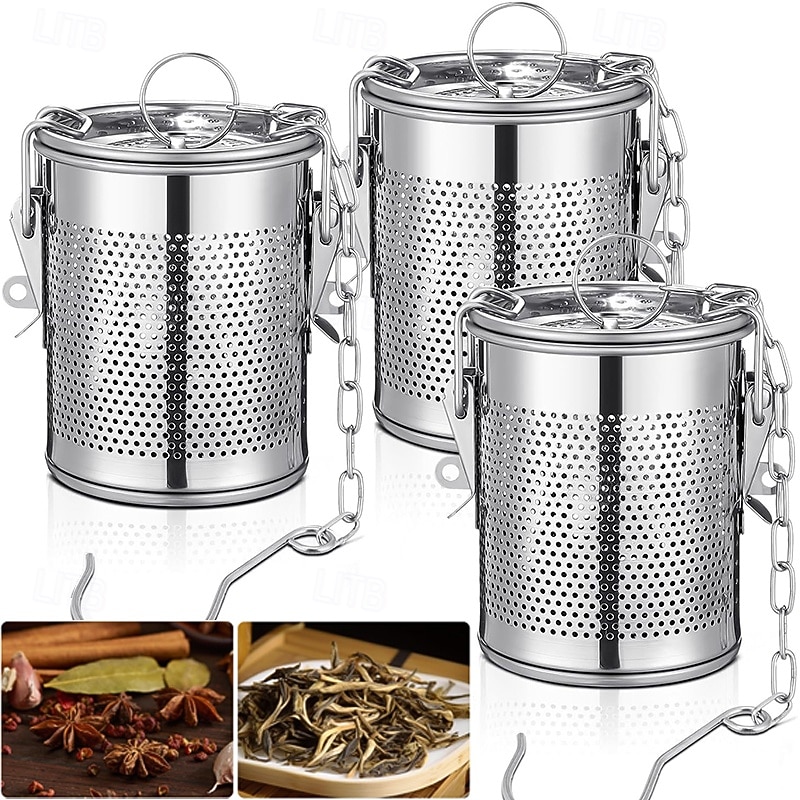 Large Tea Infuser for Loose Leaf Stainless Steel Tea Strainers and Spice Ball Extra Fine Mesh Strainer with Chain Hook and Lid