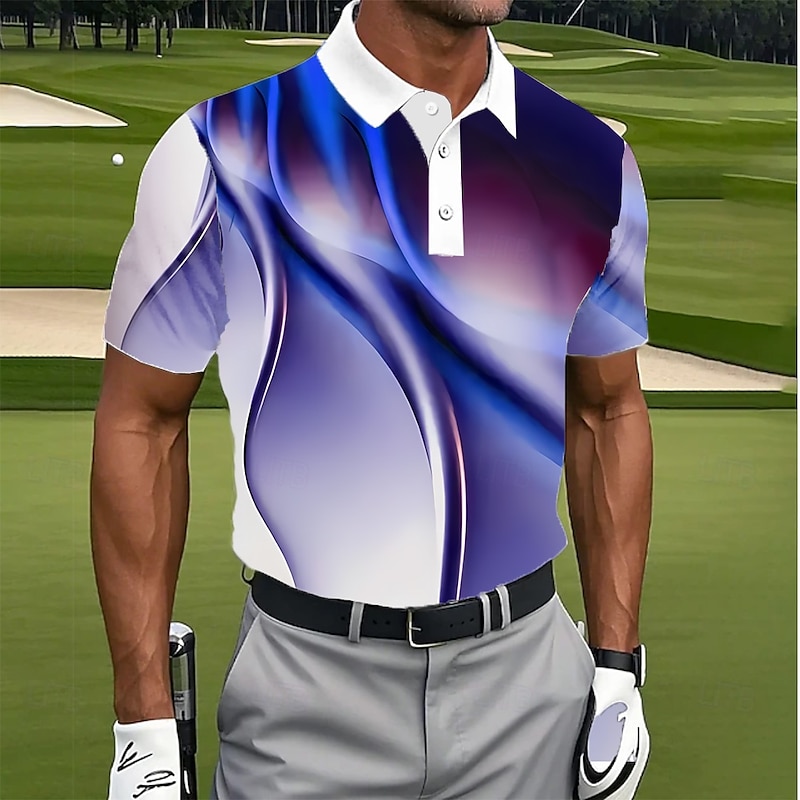 Men's Geometic Golf Polo Short Sleeve Polo Shirts Lapel Casual Athleisure Daily Wear 3D Print Buttons Summer Blue Purple Green2