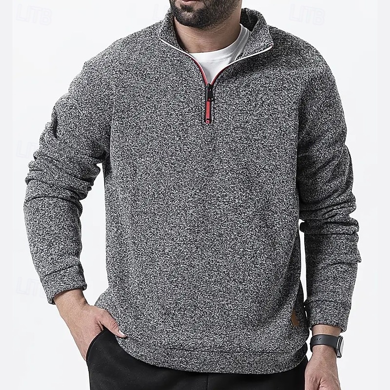 Men's Sweatshirt Pullover Hoodie Sweatshirt Pullover Quarter Zip Sweatshirt Black Wine Navy Blue Coffee Gray Standing Collar Plain Zip Up Sports & Outdoor Casual Daily Streetwear Cool Sportswear Fall3