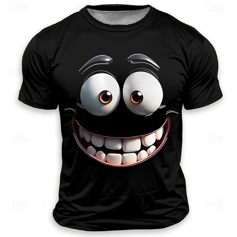 Men's Optical Illusion 3D Funny Emotes T Shirt Short Sleeve T shirt 3D Print Crew Neck Shirt Fashion Exaggerated Designer Party Street Casual Black 4 Black 1 Black 3 Summer Spring All Seasons