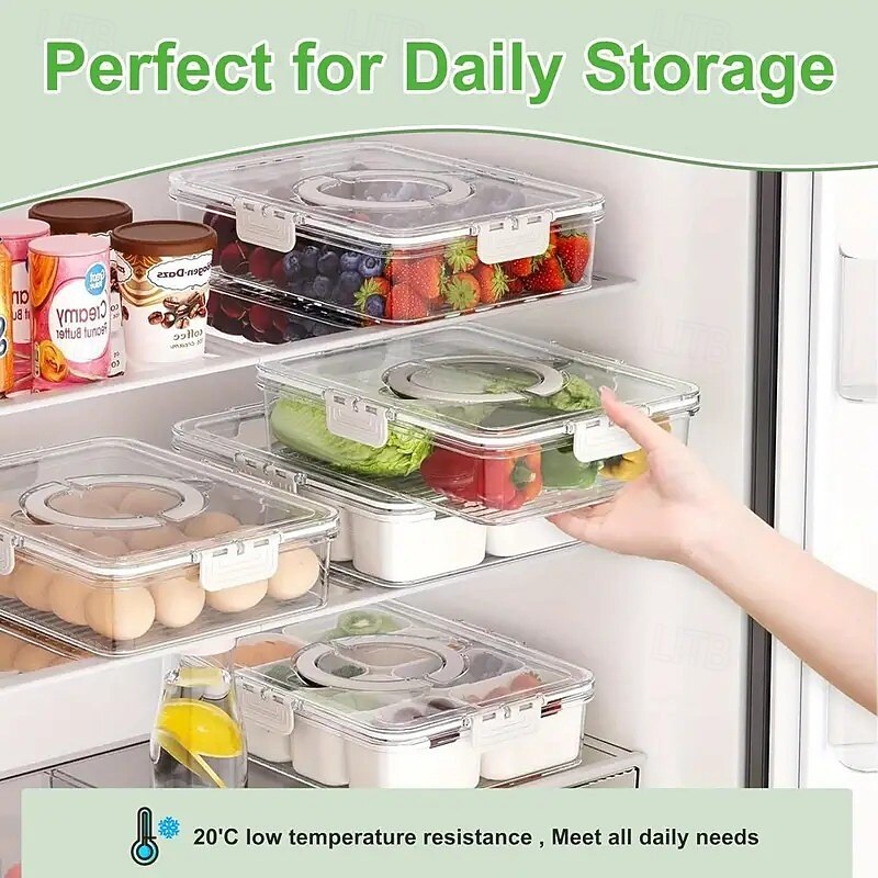 1/2pcs Snackle Box Container Divided Snack Tray with Lid and Handle, 8-Compartment Portable Transparent Container for Fruits, Vegetables, Salads, Ideal for Travel, Camping, and Picnic4