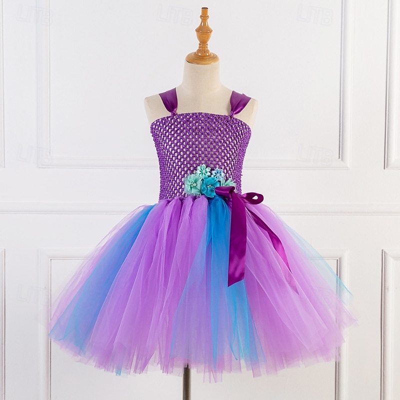 Little Mermaid Mermaid Tail Ariel Aqua Princess Flower Girl Dress Theme Party Costume Tulle Dresses Girls' Movie Cosplay Halloween Pink Blue Fuchsia Dress Carnival Masquerade World Book Day Costumes2