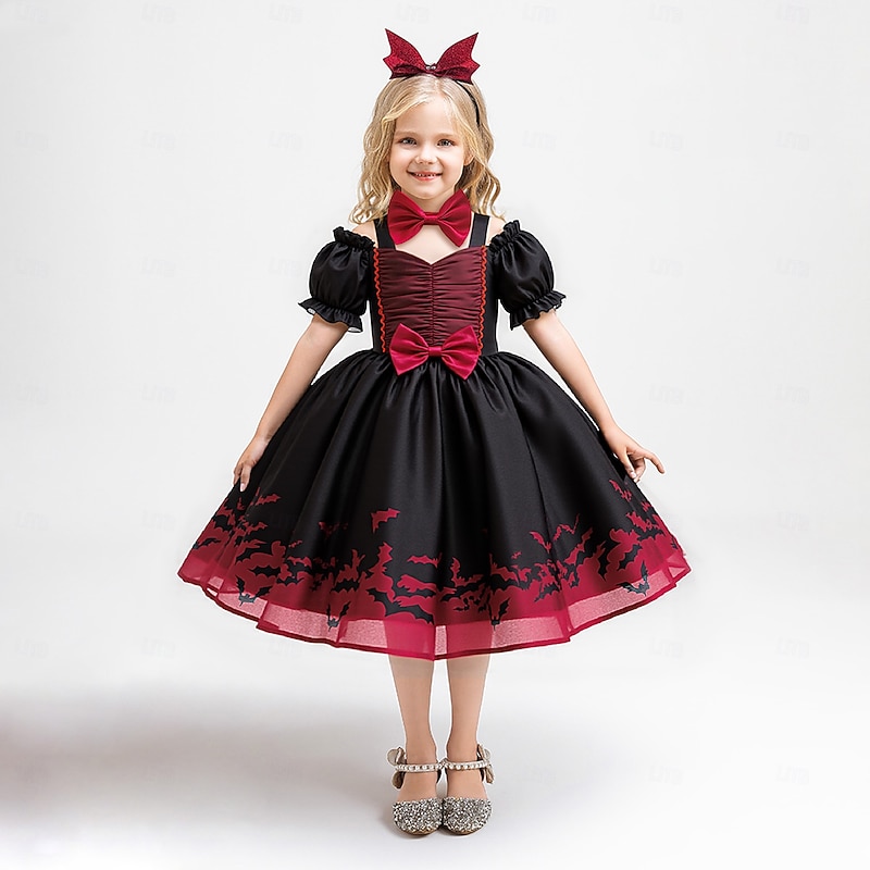 Kids Girls' Party Dress Graphic Short Sleeve Special Occasion Halloween Party Halloween Custome Sweet Polyester Summer Spring Fall kids Black