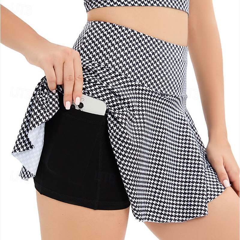 Women's Houndstooth Tennis Skirts Stylish Printing Moisture Wicking Breathable Tennis Pickleball Running Bottoms Black Tennis Clothing2