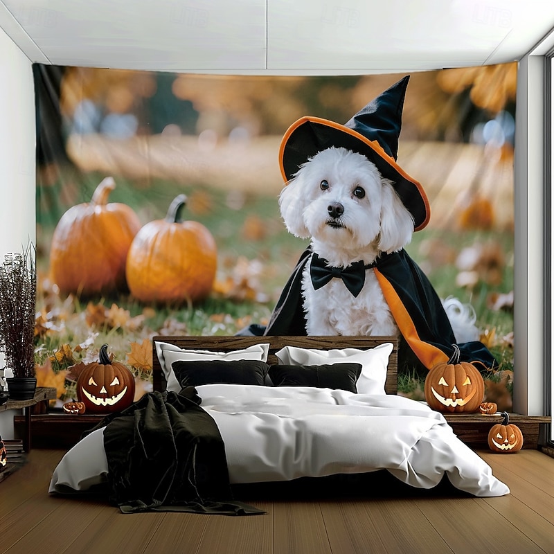 Halloween Tapestry Banners Blanket Pumpkin Dog Cute Party Dorm Shooting Backgrounds Home Decor3