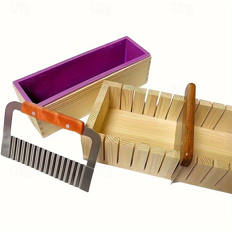 Silicone Soap Molds for Soap Making Kit Soap Making Supplies with Soap Cutters, Wooden Box, Wavy and Straight Scraper2