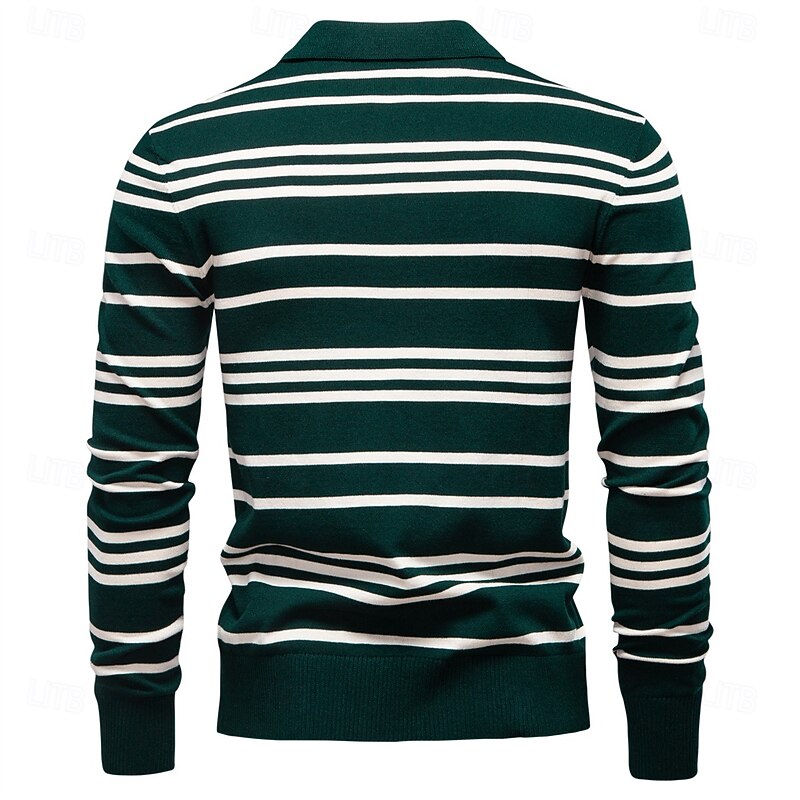 Men's Pullover Sweater Jumper Polo Sweater Knit Regular Tops Stripe Buttons Horizontal Stripes Polo Collar Vintage Daily School Home Clothing Apparel Spring Fall Black Brown S M L2
