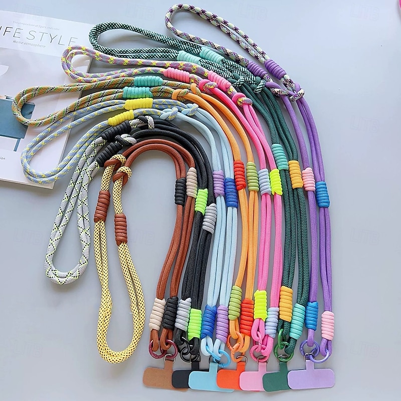 New Fashionable and Versatile Long Rope Phone Hanging Rope Hanging Diagonal Rope Colorful Double Splicing Dopamine Crossbody Splicing Long Rope2