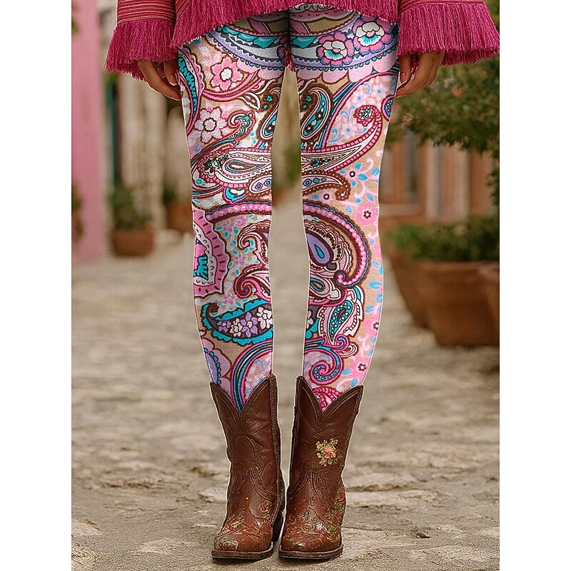 Women's Leggings Vacation Vintage Fashion Ankle-Length High Waist Floral Graphic Printing Thermal Warm Soft Breathable Stretchy Formal Outdoor Vacation Pink Blue Green Spring Fall Skinny