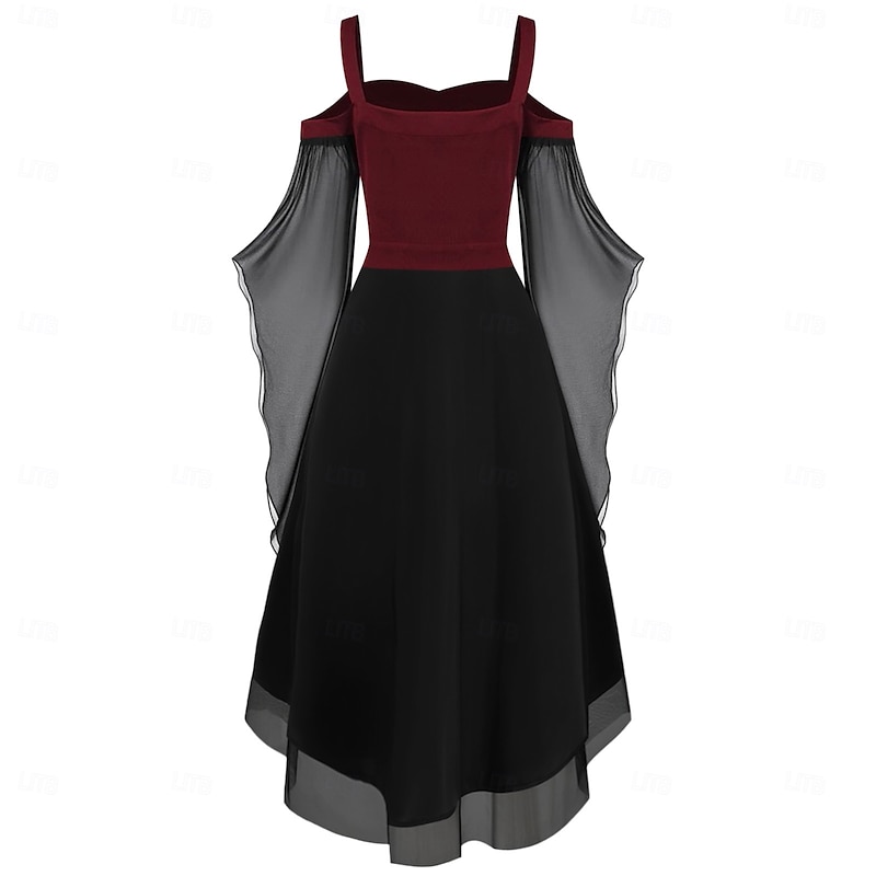 Punk & Gothic Dress Bell Sleeve Witch Goth Girl Off Shoulder Asymmetric Hem Fancy Dress Women's Halloween Carnival Performance Party Adults Dress2