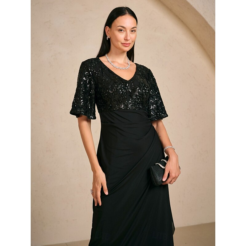 Women's Maxi Dress Sheath Dress Elegant Party Birthday Floral Half Sleeve V Neck Black Summer Spring Fall2