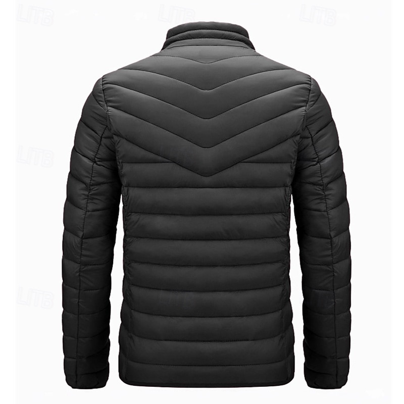 Men's Winter Coat Puffer Jacket Padded Jacket Pocket Polyster Vacation Daily Wear Date Regular Fashion Casual Comfortable Thermal Warm Winter Solid / Plain Color Black Dark Blue Gray Puffer Jacket2