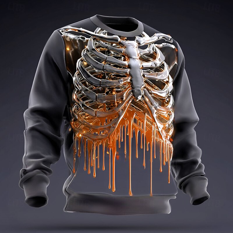 Halloween Men's 3D Skeleton Sweatshirt Punk Party Crew Neck Vacation Yellow Red Crewneck 3D All Seasons Designer4