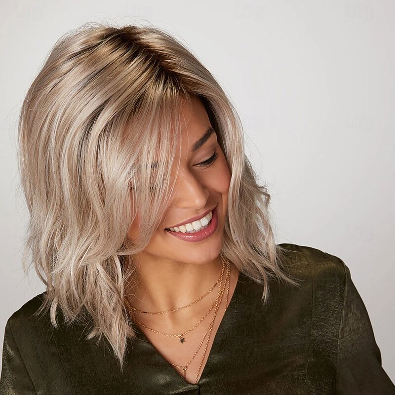 Women’s Silver Grey Brown Mix Medium Wavy Wig Natural Looking Realistic Synthetic Hair Heat Resistant Side Part Elegant Daily Wear Fashion Style2