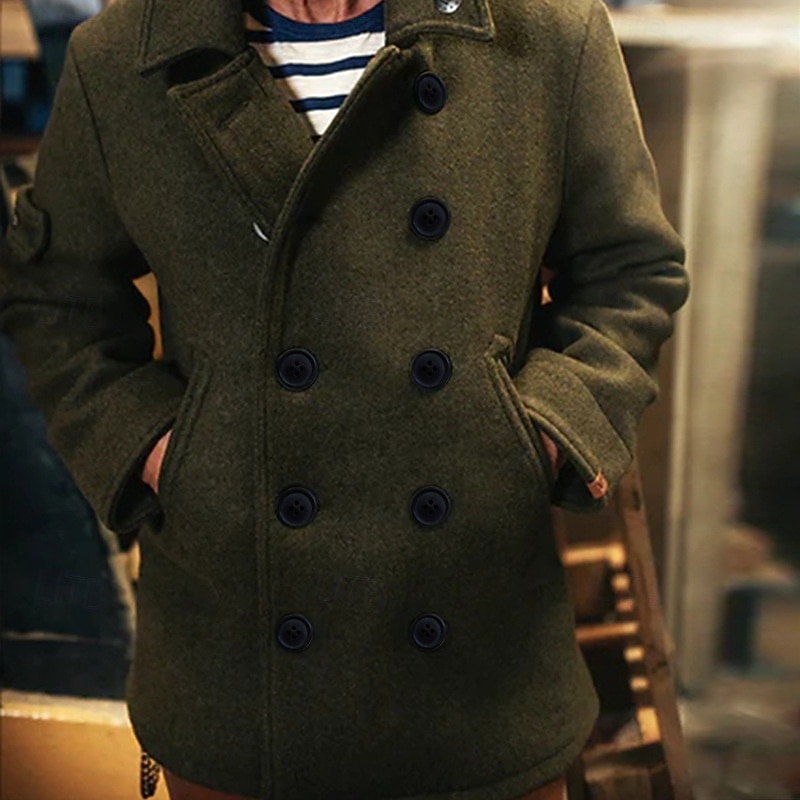 Men's Peacoat Trench Coat Vacation Daily Fall & Winter Polyester Thermal Warm Outerwear Clothing Apparel Fashion Classic Plain Pocket Lapel Double Breasted2