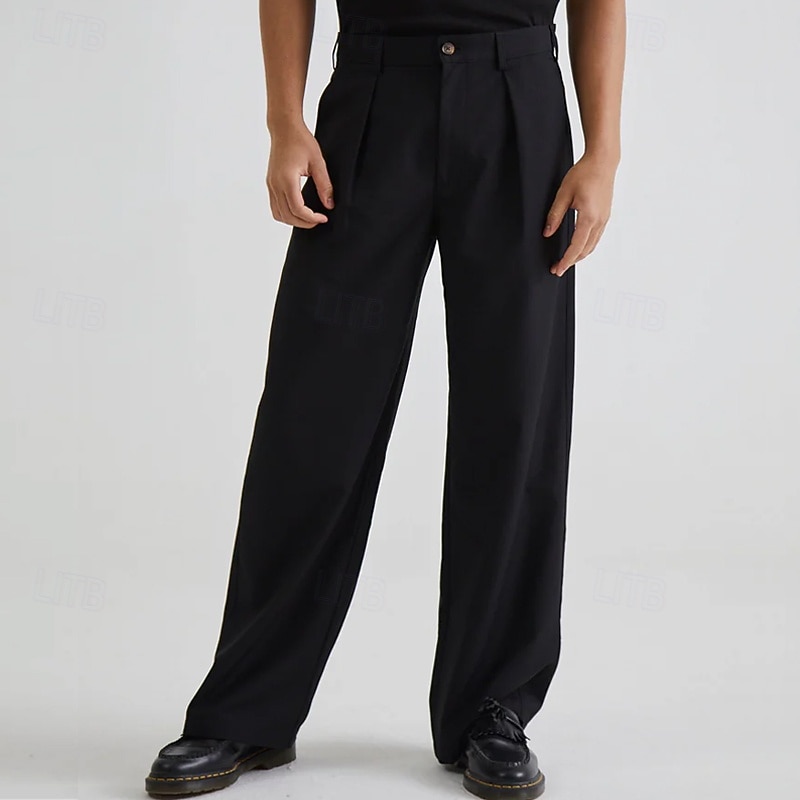 Men's Trousers Dress Pants Suit Pants Front Pocket Straight Leg Plain Comfort Breathable Full Length Formal Wedding Business Fashion Classic Style Loose Fit Black White Inelastic