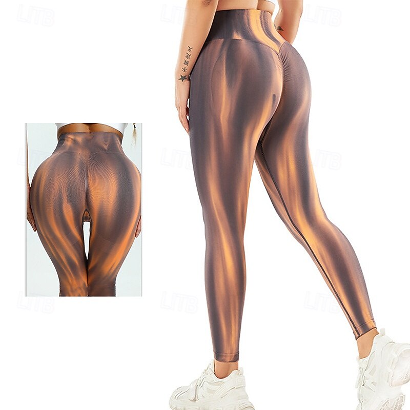 Women's Compression Pants Running Tights Yoga Leggings Tummy Control High Waist Gym Workout Athletic Bottoms Color Gradient Red Blue Green Fall Sports Activewear