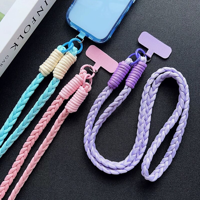 Fashion colored three strand braided rope for girls diagonal cross strap rope anti loss and sturdy hanging strap keychain mobile phone solid color hanging rope4