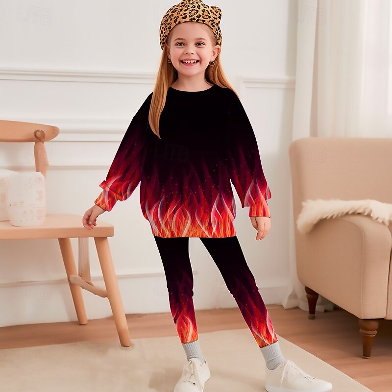 Girls' 3D Graphic Sports Suit Tracksuits Sweatshirt & Legging Set Long Sleeve Spring Fall Daily Casual Tights Kids 4-12 Years Crew Neck Outdoor Vacation Sports Tailored Fit2
