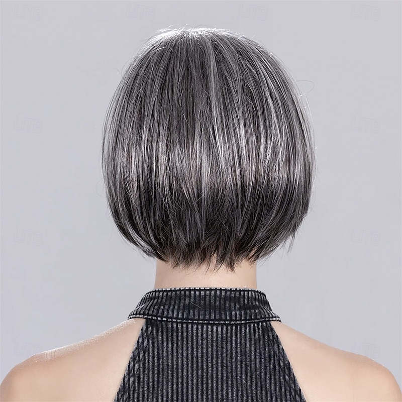 Women’s Silver Grey Short Layered Bob Wig with Bangs Natural Looking Realistic Synthetic Hair Heat Resistant Elegant Daily Wear Fashion Style3