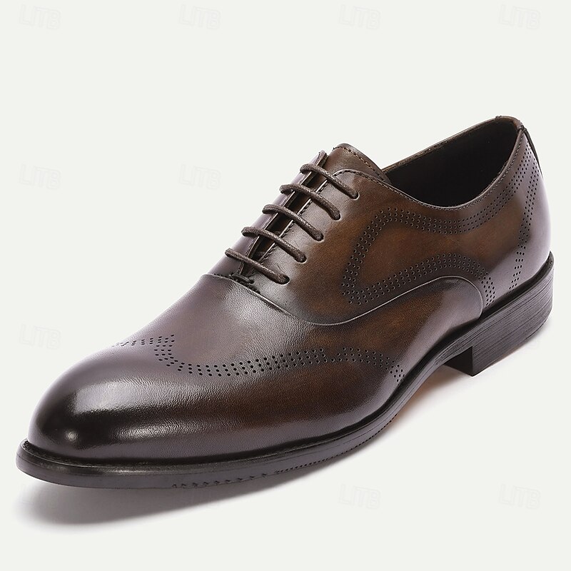 Men's Dark Brown Oxford Dress Shoes – Classic Wingtip Brogue Leather Shoes for Business, Weddings and Formal Occasions2