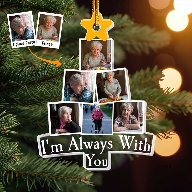 Personalized Christmas Tree Memorial Photo Ornaments Custom Picture Acrylic 2D I'm Always With You Decor Christmas Tree Xmas Decoration Hanging Pendant Gifts for Family and Friends