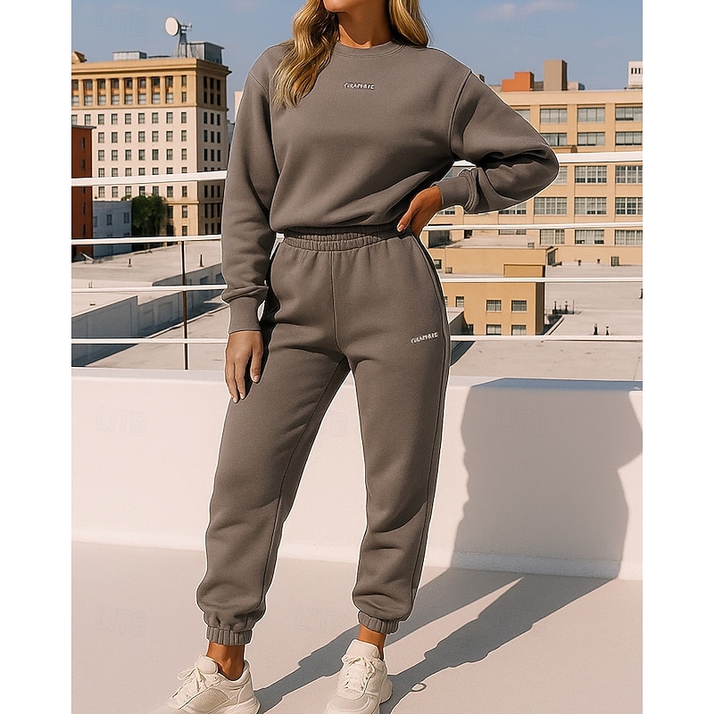 Women's Tracksuit Sweatpants Sportswear with Pocket Solid Colored Clothing Suit Fall & Winter Dark Grey White Outdoor Travel Sports Fashion Long Sleeve Sport Activewear Micro-elastic Loose Fit