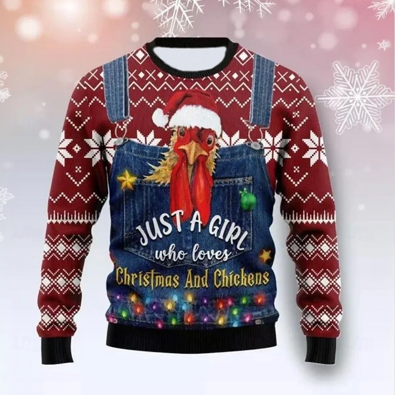 Christmas Men's Snowflake Lanterns Turkey Pullover Sweater Jumper Knitwear Crewneck Casual Vacation Daily Festival 3D Print 2 in 1 Keep Warm Long Sleeve Spring Fall Winter Red