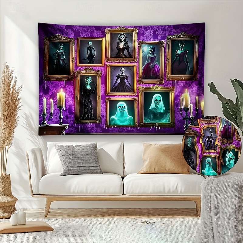Gothic Ghost Lady Halloween Tapestry – Spooky Portrait Wall Hanging for Bedroom or Living Room Decor - Main Image