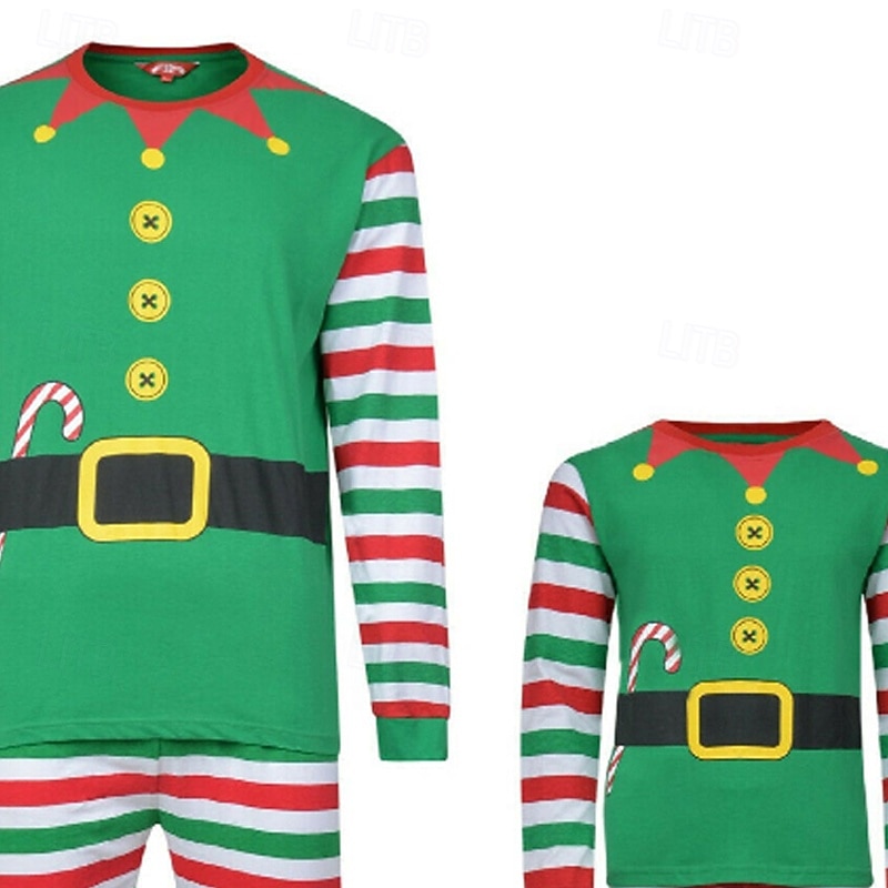 Family Tops Bottom Christmas Pattern Street Print Green Long Sleeve Sweet Matching Outfits2