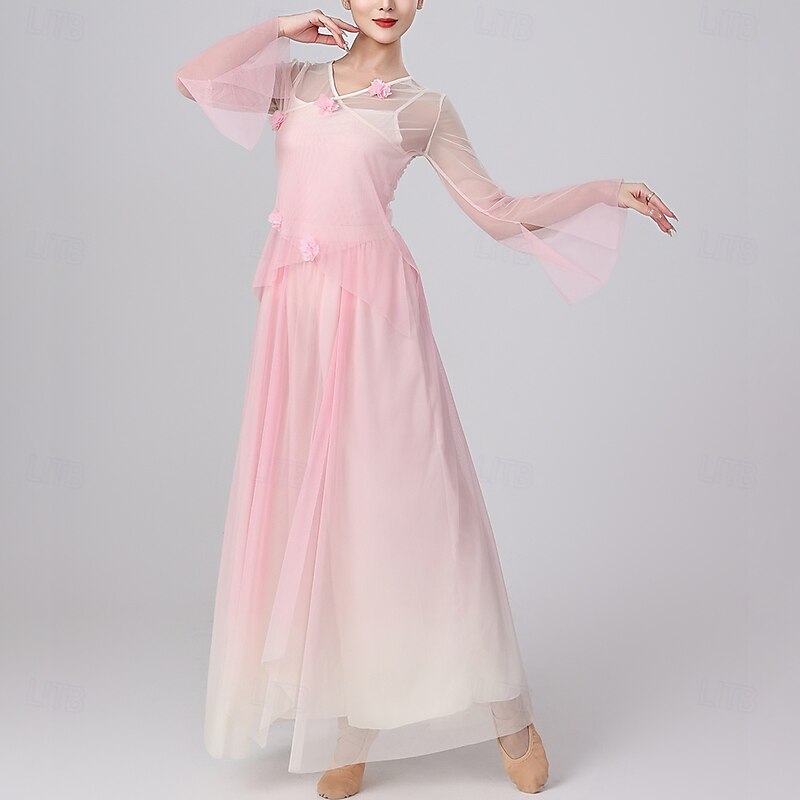 Activewear Skirts Splicing Tulle Women's Performance Training Long Sleeve High Polyester