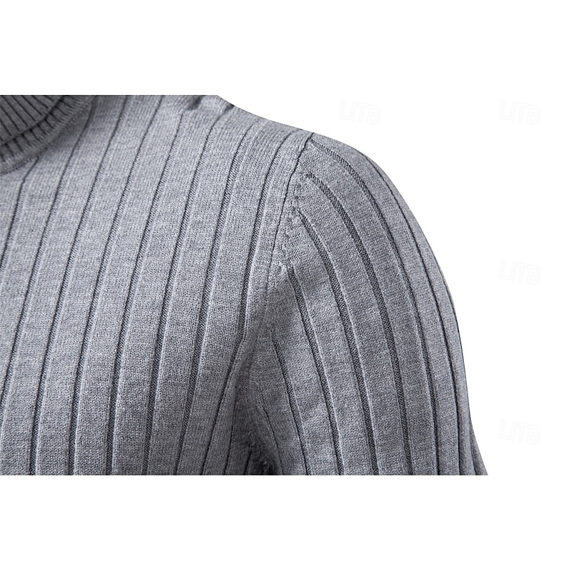 Men's Pullover Sweater Jumper Knit Regular Tops Solid Color Turtleneck Elegant Vintage School Vacation Clothing Apparel Spring Fall Black Dark Navy S M L3