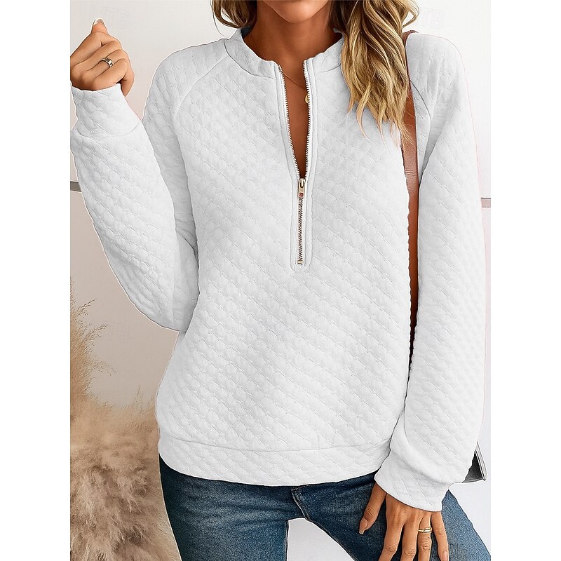 Women's Blouse Solid Color Daily Stylish Casual Long Sleeve Crew Neck Regular Tops Work Daily Holiday Quarter Zip Black White Pink Grey Spring Fall Winter2