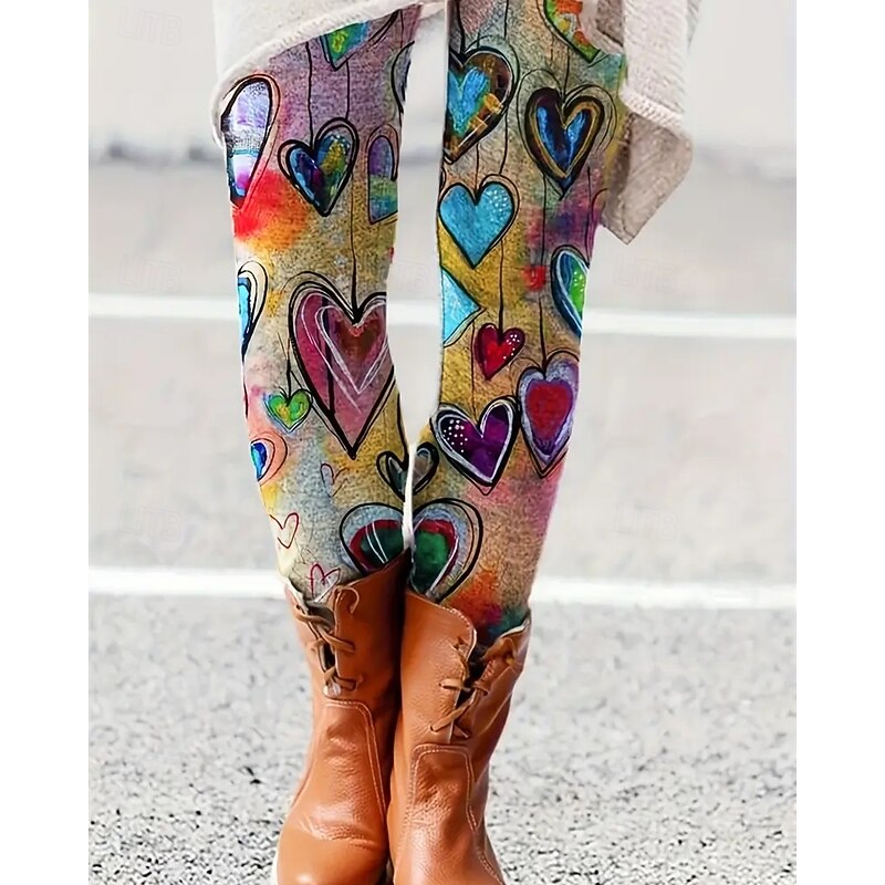 Women's Pants Trousers Leggings Cozy Leggings Streetwear Casual Full Length High Waist Heart Elastic Waist Print Breathability Comfortable Stretchy Vacation Street Daily Wear Rainbow Summer Spring