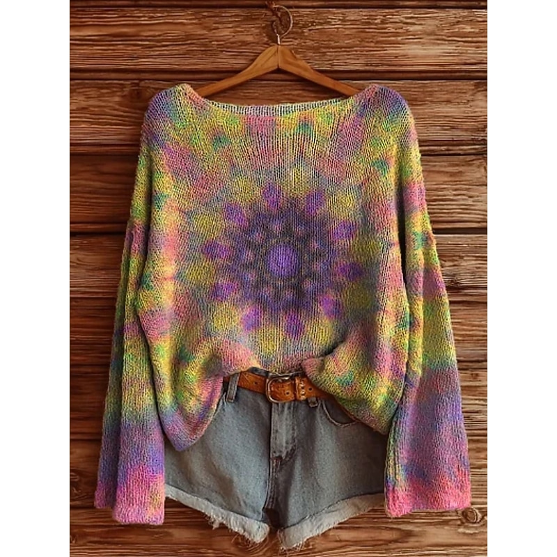 Women's Sweater Casual Soft Tie Dye Stylish Modern Long Sleeve Crew Neck Regular Tops Daily Holiday Print Yellow Pink Blue Spring Fall Winter