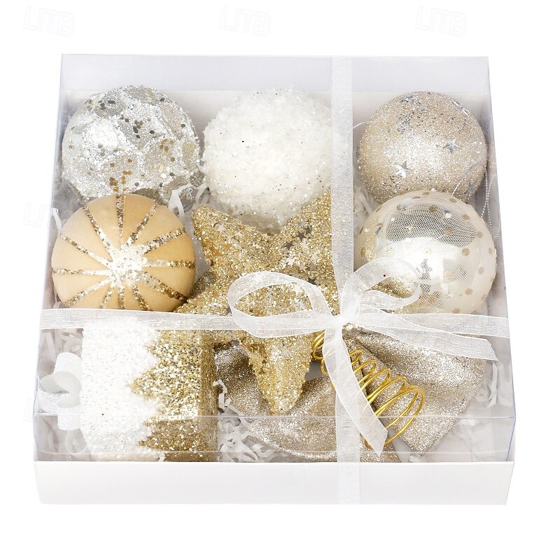 18 pcs Christmas Tree Balls Baubles Ornaments, 8 cm/3.15 inch Xmas Decoration, Premium White & Gold Foam Balls with Tree Top Star Hanging Set, Festive Holiday Tree Decor4