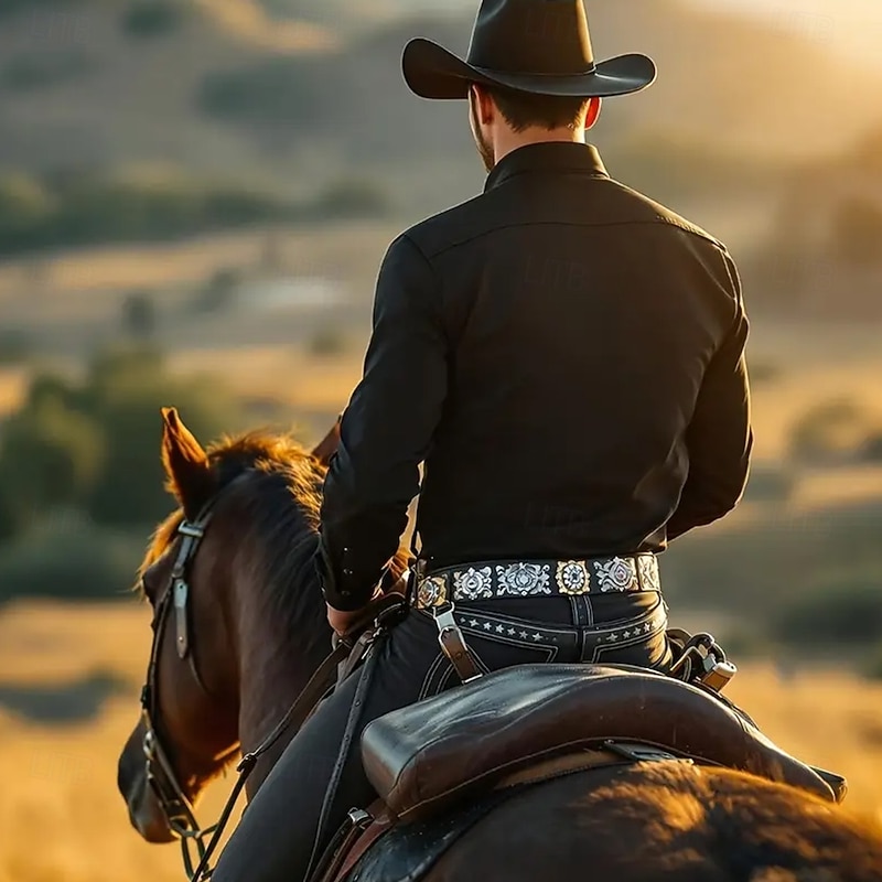 Men's Floral Print Flowers Shirt Western Shirt Cowboy Shirt Long Sleeve Vintage Retro Outdoor Vacation Spring Fall Turndown 3D Print Linen Like Shirt Black Red Blue Purple Green3