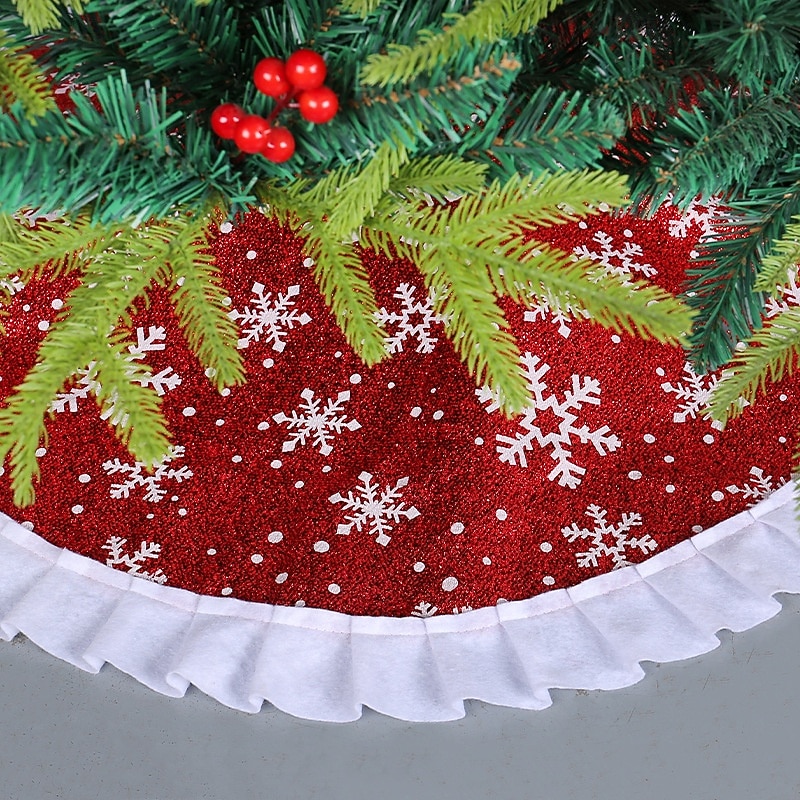 Christmas Tree Skirt Snowflake Reindeer Design Holiday Tree Mat Seasonal Decoration Rug for Home Christmas Display Festive Party Scene Setting Accessory2