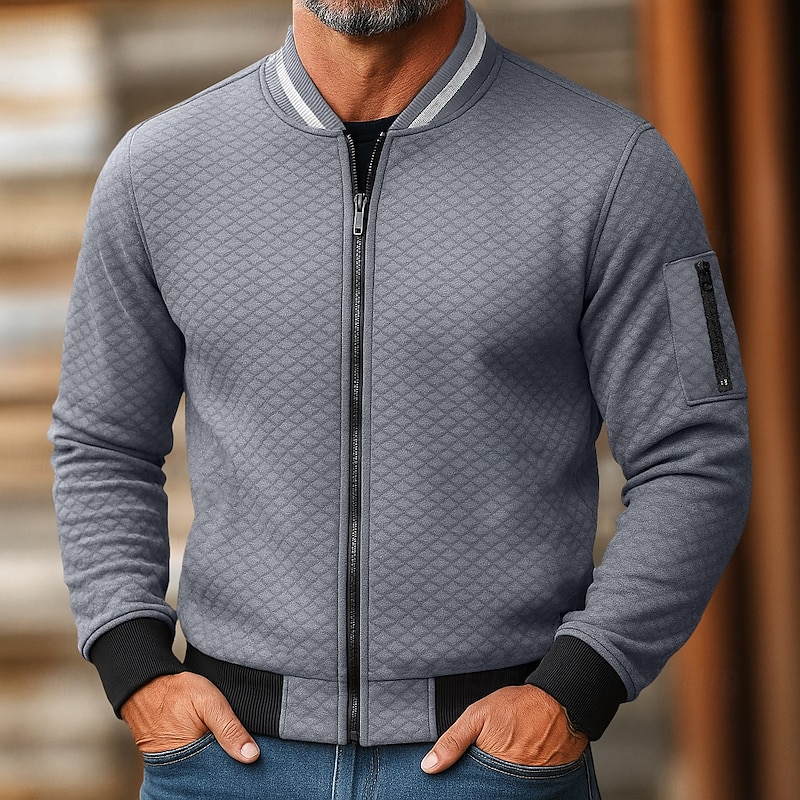 Men's Sweatshirt Full Zip Sweatshirt Wine Red Black White Navy Blue Light Grey Standing Collar Plain Patchwork Sports & Outdoor Casual Daily Streetwear Cool Sportswear Spring &  Fall Clothing Apparel