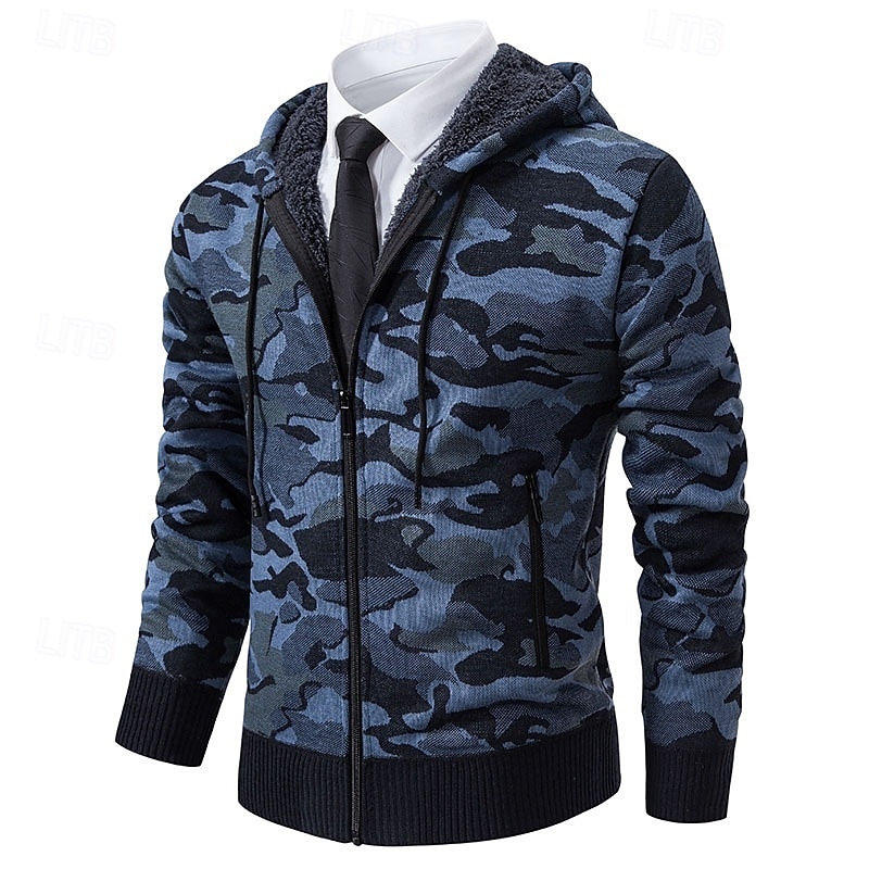 Men's Hoodie Full Zip Hoodie Fleece Hoodie Fleece lined Hoodie Camo Hoodie Army Green Blue Dark Gray Beige Hooded Plain Camouflage Zip Up Sports & Outdoor Casual Daily Streetwear Cool Sportswear2