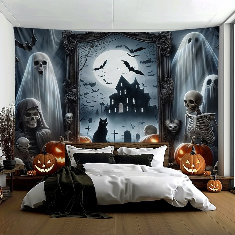 Halloween Tapestry Banners Wall Hangings Grim Reaper Pumpkin Ghost Dark Punk Gothic Style Party Dorm Shooting Backgrounds Home Decor4