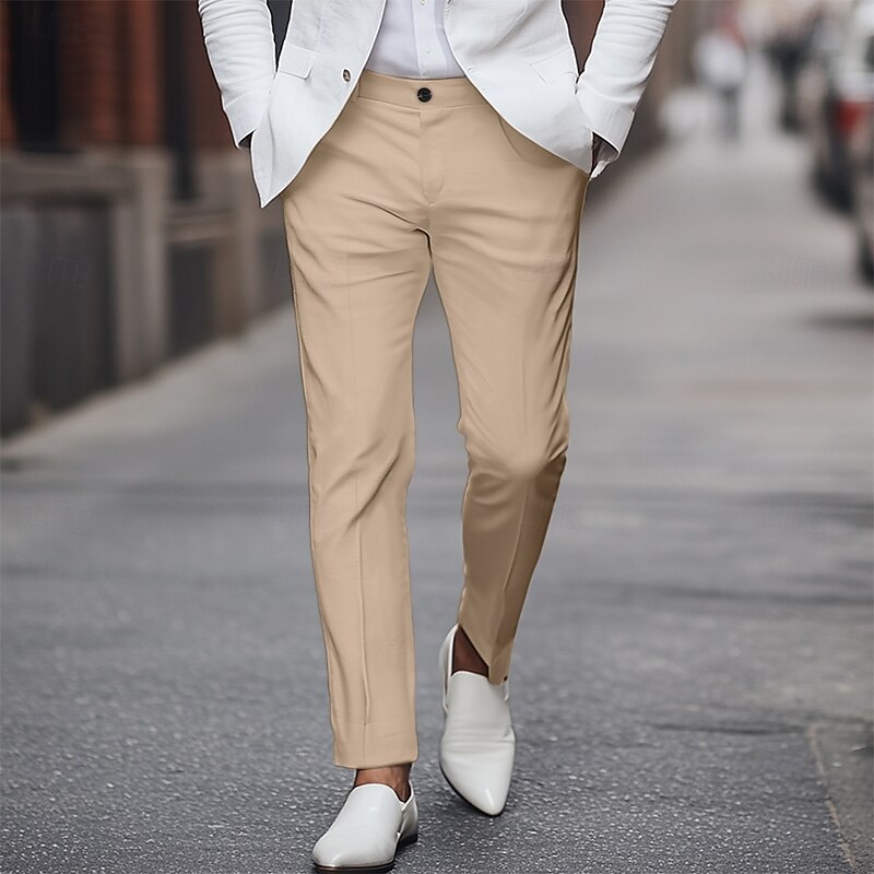 Men's Tapered pants Trousers Dress Pants Suit Pants Pocket Plain Comfort Full Length Party Business Daily Fashion Streetwear Black White Inelastic4