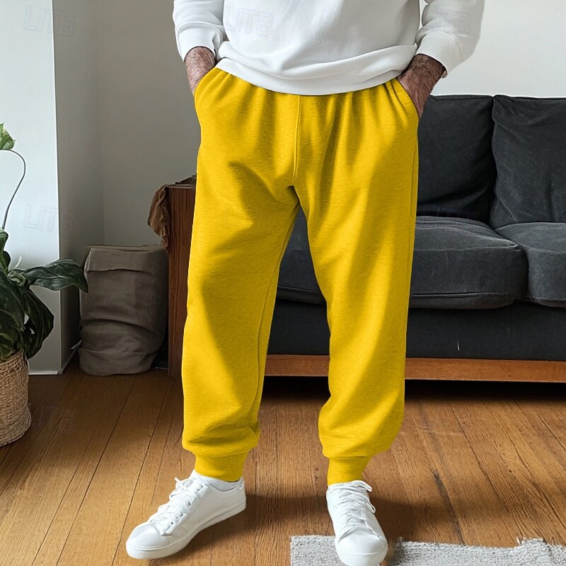 Men's Sweatpants Joggers Trousers Casual Pants Drawstring Pocket Elastic Waist Plain Comfort Full Length Home Party Daily Fashion Classic Style Black Yellow Micro-elastic3