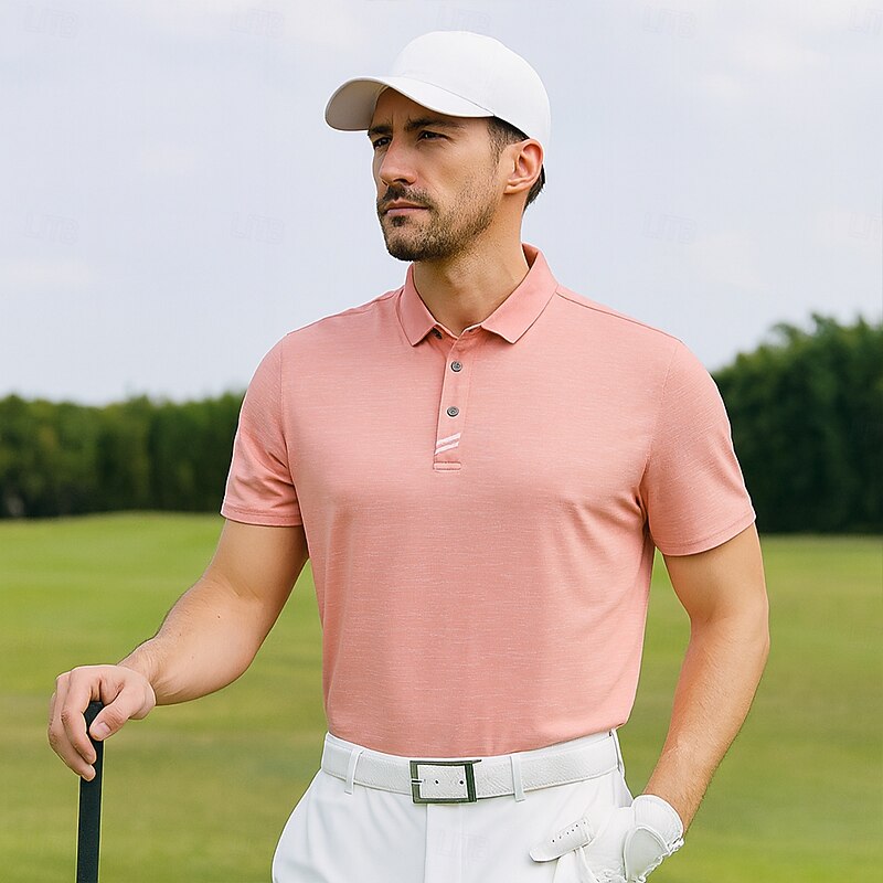 Men's Sports Polo Shirts Golf Shirt Casual Sports Lapel Short Sleeve Fashion Basic Plain Buttons Summer Spring Regular Fit Pink Sports Polo Shirts2