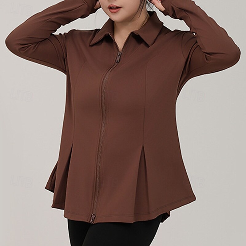 Women's Yoga Jacket Lapel Lightweight Full Zip Long Sleeve Sports Solid Color Top For Gym Athletic Sports Loose Fit Activewear2