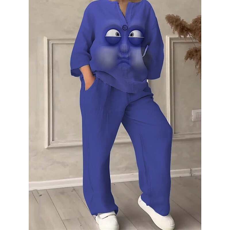 Women's Active Fashion Pants Sets Long Sleeve V Neck Graphic Print Vacation Daily Holiday Black Yellow Pink Summer Regular Fit