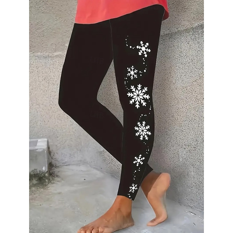 Women's Leggings Vacation Vintage Fashion Full Length High Waist Graphic Snowflake Printing Thermal Warm Soft Breathable Stretchy Formal Outdoor Vacation Violet Black Green Summer Spring Fall Slim Fit